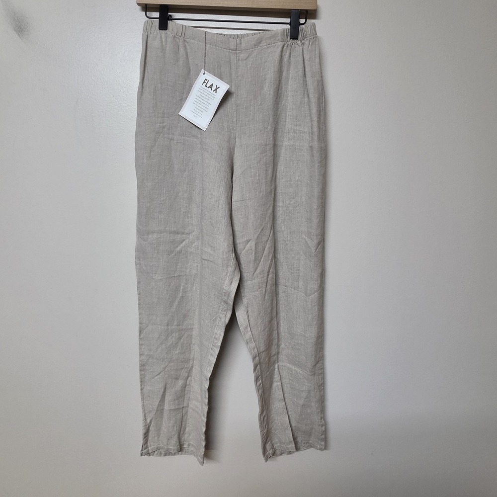 Flax Linen Ankle Pants Tapered Leg Elastic Waist Lightweight  Women S Flat Front